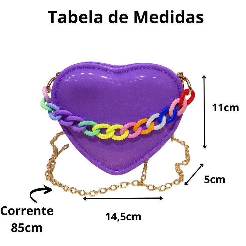 Bolsa Infantil Menina Criança Coração Bolsinha Pequena Feminina Blogueira Festa Ombro Passeio